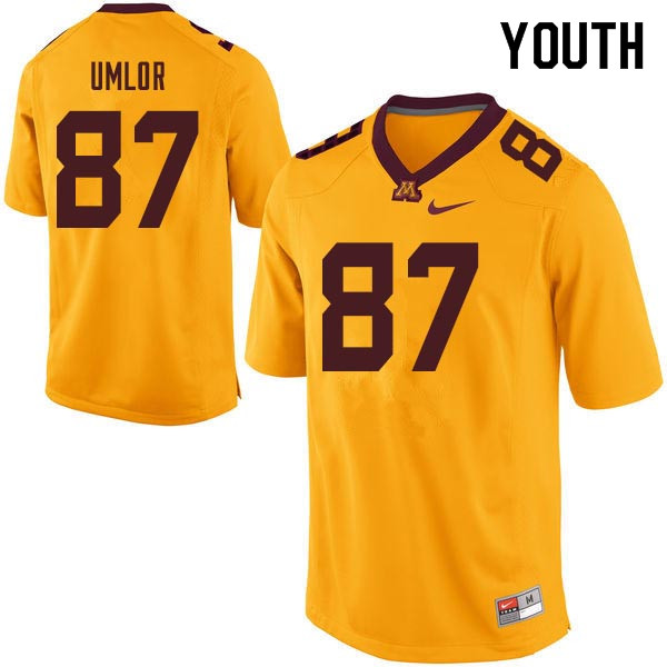 Youth #87 Nate Umlor Minnesota Golden Gophers College Football Jerseys Sale-Gold - Click Image to Close